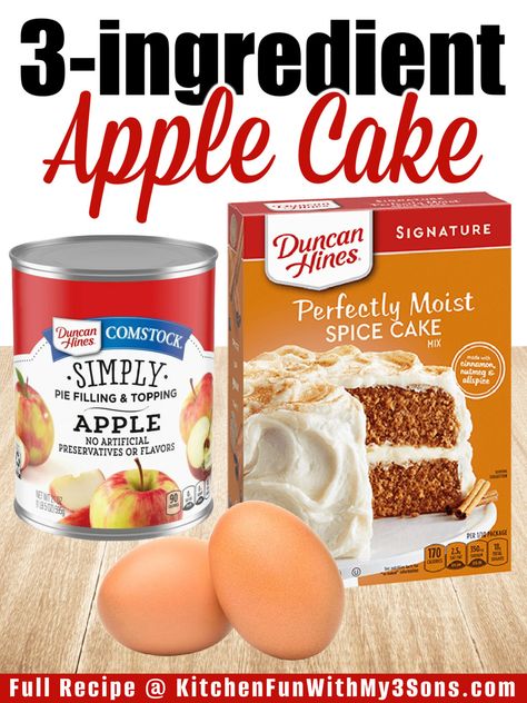 If you are searching for a super simple fall dessert, this 3 Ingredient Apple Cake is perfect! It is moist and has just the right amount of apple flavor. With only three ingredients, it is easy and inexpensive. 3 Ingredient Apple Cake, Apple Cake Recipe Easy, 2 Ingredient Cakes, Best Apple Desserts, 3 Ingredient Cakes, Recipes Using Cake Mix, 3 Ingredient Desserts, Apple Spice Cake, Cake Mix Desserts