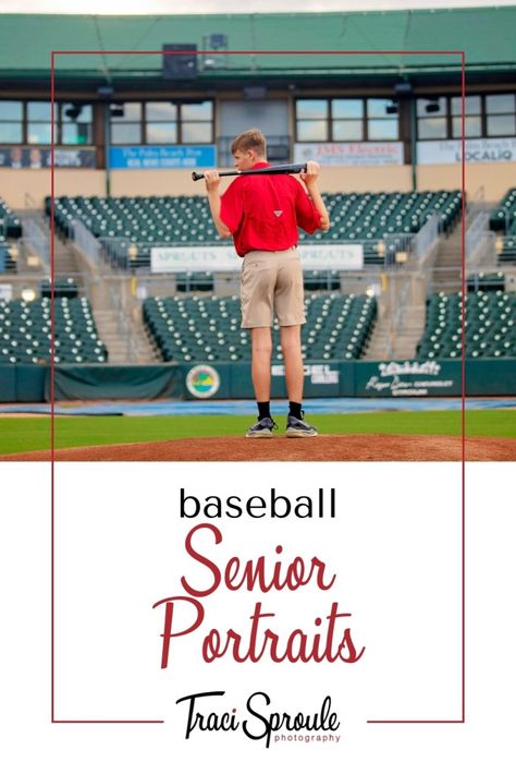 High School senior in red shirt and khaki shorts stands looking at home plate from the pitcher's mound. Senior Baseball Picture Ideas, Senior Year Memories, Senior Portrait Ideas, Baseball Pictures, Jupiter Florida, Home Plate, Baseball Stadium, Play Baseball, Sports Images