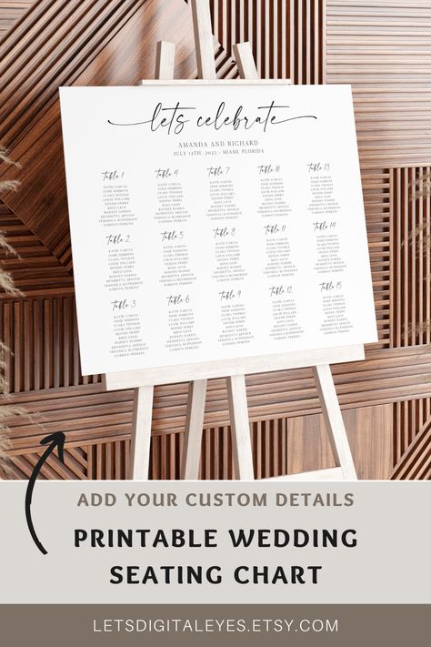 Create an unforgettable wedding experience with our minimal wedding seating chart featuring modern calligraphy! Our printable seating chart template is a stunning addition to your wedding signage collection. Guide your guests effortlessly with a stylish seating chart board, ensuring each one finds their place at the beautifully decorated guest table. Get ready for a celebration filled with elegance and charm! Seating Chart 200 Guests, Wedding Seating Chart Poster, Calligraphy Seating Chart Wedding, Simple Elegant Seating Chart, Guest List Wedding Seating Charts Table Numbers, Wedding Signage Template, Seating Chart Template, Minimal Wedding, Welcome To Our Wedding