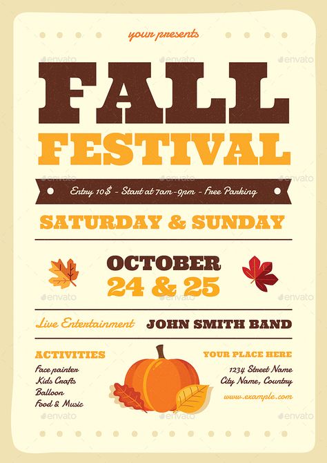 Fall Festival Flyer #Fall, #Festival, #Flyer Autumn Graphic Design, Fall Block Party, Trip Fundraising Ideas, 2023 Fall Decor, College Event Ideas, Fall Festival Crafts, Fall Fest Ideas, Fall Festival Flyer, Montour Falls