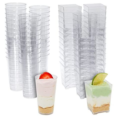 Juvale 72 Pieces Assorted Dessert Cups for Appetizers, Snacks, Plastic Shot Glasses 3oz and 5oz, Cups for Anniversary, Wedding Reception, Baby Shower, Birthday Party (Serves 36) Appetizers Wedding, Shrimp Cocktails, Acrylic Cupcake Stand, Finally Engaged, Unique Appetizers, Dessert Shooters, Mini Dessert Cups, Dessert Shots, Coffee Supplies