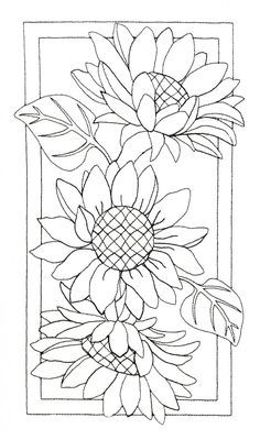 Pre-Stitched Art Applique blocks for coloring- Large Sunflowers(QA-14S) Sunflower Coloring Pages, Glass Painting Patterns, Sunflower Drawing, Tooling Patterns, Pola Sulam, Sunflower Art, Urban Sketchers, Stained Glass Patterns, Stitching Art