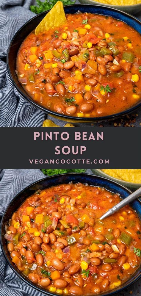 Easy Pinto Bean Soup Veggie Bean Soup Recipes, Easy Bean Soups, Tomato Bean Soup Recipes, Mexican Pinto Bean Soup 12 Tomatoes, Beans Soup Vegetarian, Dieter24 Recipes, Brown Bean Soup Recipe, Easy Vegan Bean Recipes, Pinto Bean Recipes Vegetarian