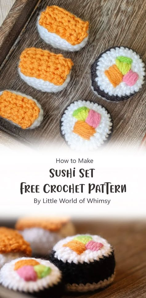 Crochet Sushi, Craft Stand, Amigurumi Owl, Yummy Sushi, Easy Amigurumi Pattern, Amigurumi For Beginners, Sushi Set, Crocheting Ideas, Tutorial Ideas