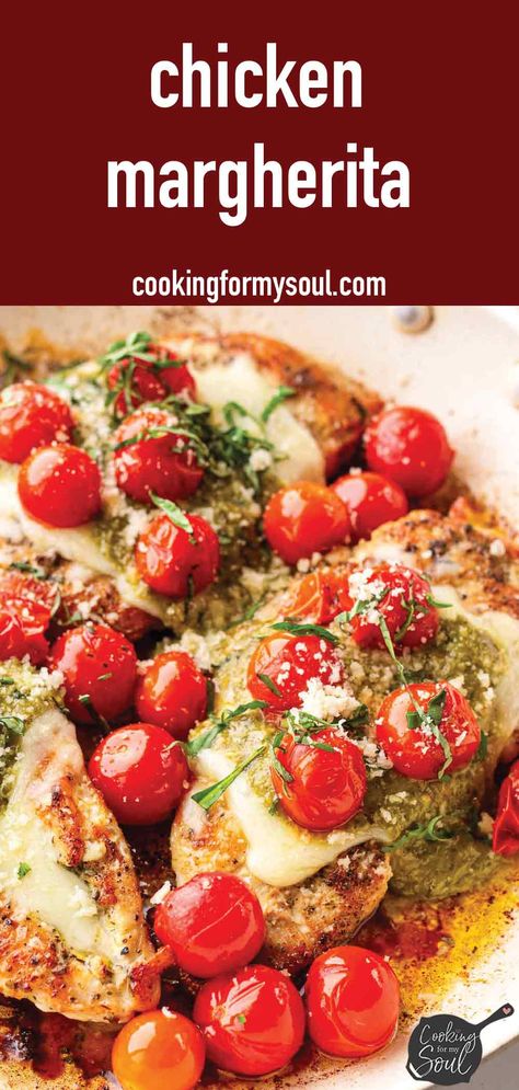 Chicken Margherita Margherita Chicken, Chicken Margherita, Homemade Pesto Recipe, Easy Skillet Chicken, Pesto Mozzarella, Sundried Tomato Pesto, Arugula Salad Recipes, Chicken With Italian Seasoning, Herb Roasted Potatoes