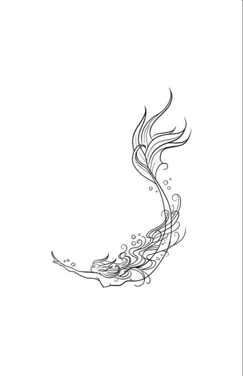 Mermaid Line Art Minimalist, Siren Tattoo Minimalist, Wave And Shell Tattoo, Mermaid Tattoo Minimalist, Mermaid Line Drawing, Minimalist Mermaid Tattoo, Simple Mermaid Tattoo, Mermaid Tattoo Ideas For Women, Mermaids Tattoo