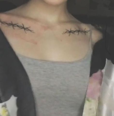 Barbed Wire Collar Bone Tattoo, Barbed Wire Tattoo, Wire Tattoo, Barbed Wire Tattoos, Collarbone Tattoo, Bone Tattoo, Torso Tattoos, Grunge Tattoo, Goth Tattoo