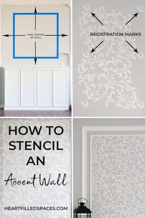 Learn how to paint an accent wall with stencils for a beautiful Home Decor finish. This DIY tutorial includes tips to make your project easier and ideas for stenciling with moldings. #Stencil #Stenciling #Wallstencil #Walldecor #Painting #Wallpaint #DIYwall #Accentwallideas Diy Window Trim, Accent Wall Stencil, Fireplace Built Ins, Accent Wall Paint, Accent Wall Bedroom, Learn How To Paint, Diy Fireplace, Beautiful Home Decor, Stenciling