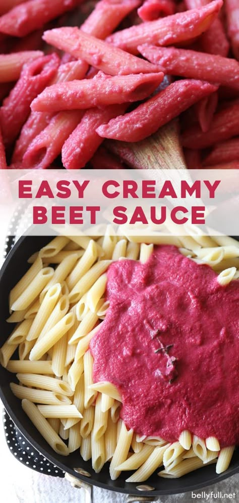 Pasta coated in a creamy beet sauce made with balsamic vinegar, wine, thyme, and sweet roasted beets! It's so easy and absolutely delicious! #roastedbeets #beetsrecipes #beetsauce Dinner Recipes With Beets, Beet Chili, Things To Do With Beets, Dinner With Beets, Recipes With Beats, Recipes Beets, Beet Syrup, Beet Sauce Recipe, Recipes With Pickled Beets