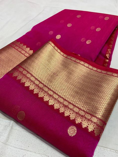 Rani Pink Saree Silk, Chanderi Silk Saree With Price, Rani Pink Saree Contrast Blouse, Rani Pink Saree, Pink Saree Silk, Baluchari Saree, Bride Saree, Katan Saree, Latest Silk Sarees