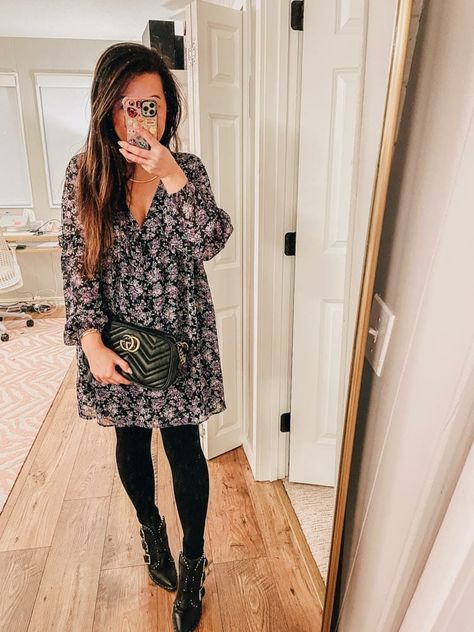 Legging Dress Outfit, Fall/winter Dress, Rainy Day Dress Outfit Winter, Leggings Under Dress Winter, Dresses To Wear With Tights, Dress With Sweater Over It Winter, Dresses During Winter, Winter Dresses And Boots, How To Wear A Dress With Boots