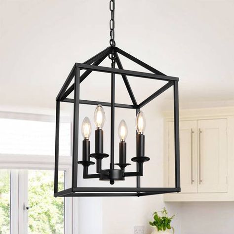 Gracie Oaks Itasca 5 - Light Single Globe Pendant | Wayfair Black Lantern Pendant Light, Modern Farmhouse Foyer Lighting, Simple Dining Room Light Fixtures, Black Kitchen Pendant Lights Over Island, Lantern Dining Room Light, Black Lighting Fixtures, Farmhouse Dining Room Light Fixtures, Farmhouse Pendant Lights, Farmhouse Lights