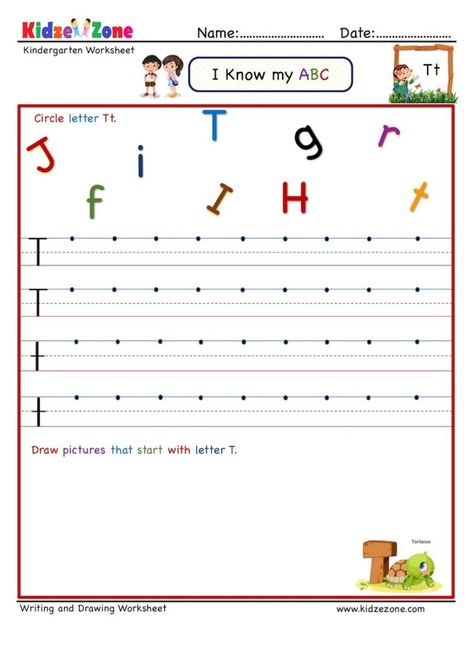 Kindergarten Letter Writing worksheets - Letter T Kindergarten Letter Writing, Letter Writing Kindergarten, Letter Writing Worksheets, Kindergarten Letters, Kindergarten Writing, Writing Worksheets, Letter Recognition, Letter T, Kindergarten Worksheets