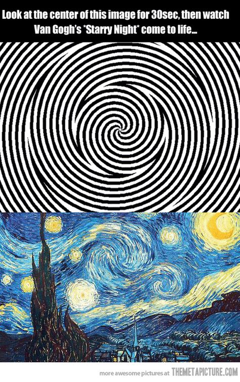 Uaaaah, da wird einem ja ganz schummrig! Und Van Goghs Gemälde wird plötzlich lebendig. :)  #gif #cool #illusion Cool Illusions, Japanese Tattoos, رعب نفسي, A Starry Night, Art Students, Foto Tips, Mind Tricks, 웃긴 사진, Wow Art