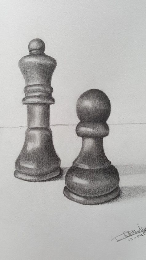 Drawing With Shadows Easy, Shading Still Life Pencil, Chess Pencil Drawing, Sketch Ideas Still Life, 2 Objects Drawing, Drawing Ideas Still Life, Drawing Ideas Easy Shading, Realistic Pencil Drawings Easy, Shading For Beginners Pencil