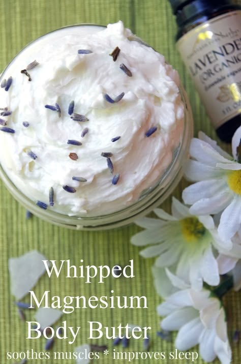 This magnesium body butter recipe soothes muscles, improves sleep and may even help calm restless legs. An easy DIY body butter recipe that is perfect for a good night sleep. Buff City Soap Body Butter Recipe, Cocoa Butter Whipped Body Butter, Whipped Shea Butter Recipe, Diy Whipped Body Butter Recipe, Cocoa Butter Body Cream, Diy Whipped Body Butter, Whipped Body Butter Recipe, Magnesium Body Butter, Diy Toiletries