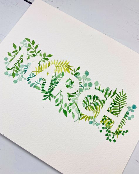 Watercolor Word Art, Painting Watercolour Ideas, Water Colour Lettering, Watercolour Writing, Word Art Painting, Calligraphy Watercolor, Watercolor Bujo, Watercolour Lettering, Green Watercolor Painting