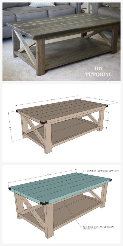 DIY Rustic X Coffee Table Tutorial-Free Plan Wood Coffee Table Diy, Diy Coffee Table Plans, Diy Farmhouse Coffee Table, Coffee Table Plans, X Coffee Table, Coffee Table Farmhouse, Diy Holz, Diy Coffee Table, Wayfinding Signage