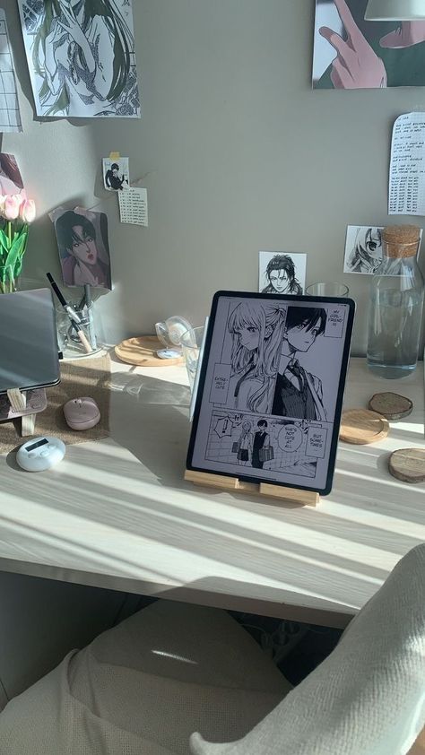 Bedroom Desk Organization, New Semester, Study Vlog, Study Desk Decor, Medical Student Study, Otaku Room, Study Room Decor, Anime Room, Ice Coffee