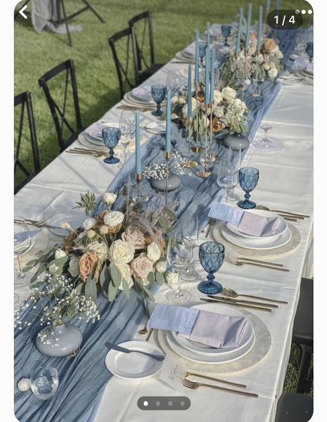 Blue Table Settings, Baby Blue Weddings, Blue Wedding Decorations, Bridal Shower Inspo, Something Blue Bridal, Blue Bridal Shower, Party Table Settings, Blue Themed Wedding, Dusty Blue Weddings