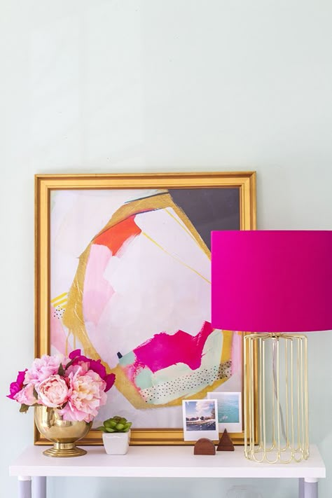 Britt Bass Turner art Pink Lamp, Spring Studios, Office Inspo, Modern Console, Blue Living Room, Makeover Ideas, Apartment Living, Decoration Table, 그림 그리기