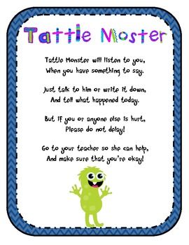 Free Tattle Tale monster poem for classroom display. Poem reminds students the difference between tattling and reporting.... Tattle Tale Classroom, Monster Poem, Tattle Monster, Monster Theme Classroom, Tattle Tale, Monster Classroom, Teaching Classroom Management, Classroom Anchor Charts, Classroom Expectations