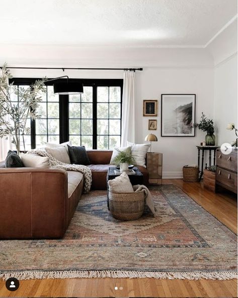 Dark Sofa, Dark Brown Sofas, Living Room Hardwood Floors, Apartment Rugs, Brown Couch Living Room, Hardwood Floors Dark, Brown Couch, Living Room Designs Small Spaces, Brown Sofa