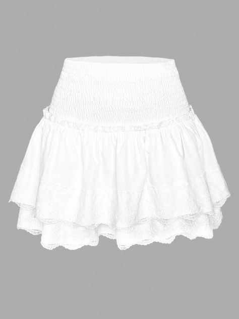 Women High Waisted Lace Patchwork Cake Design Mini Skirt White Casual   Polyester Plain Layered/Tiered,Skort Non-Stretch  Women Clothing, size features are:Bust: ,Length: ,Sleeve Length: Whote Skirts, Cute White Skirts, Patchwork Cake, Short White Skirt, Short Blanc, White Lace Skirt, White Denim Skirt, Jupe Short, Top And Pants Set