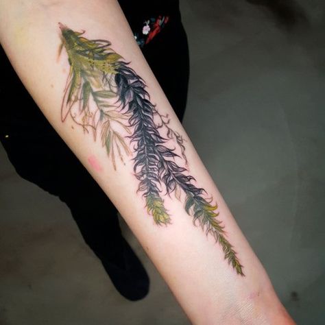 Moss tattoo! This is the only one I could find, I would want mine much smaller and a little different, but isn't it lovely? ❤️ Spanish Moss Tattoo, Tattoo Rework, Moss Tattoo, Herb Tattoo, Sam Tattoo, Abdomen Tattoo, River Tattoo, Jagua Henna, Army Tattoos