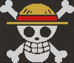 One Piece Anime Pixel Art, One Piece Grid Pattern, One Piece Perler Beads Pattern, One Piece Cross Stitch, One Piece Perler, Boyfriend Projects, Pirate One Piece, One Piece Logo, Straw Hat Pirates