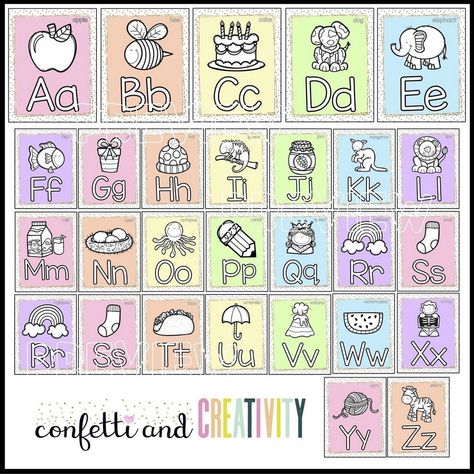 Educational Posters for Kids: A Journey to Discovery Pastel Alphabet Letters, Pastel Classroom Theme, Educational Posters For Kids, Pastel Classroom Decor, Classroom Vibes, Baby Handprint Art, Baby Handprint Crafts, Classroom Alphabet, Pastel Classroom