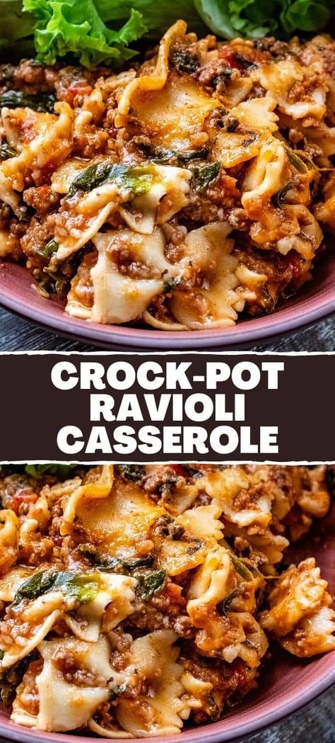 CROCKPOT RAVIOLI CASSEROLE Crockpot Ravioli Casserole, Casserole Ground Beef, Ground Beef And Spinach, Pasta With Ground Beef, Crockpot Ravioli, Casserole Crockpot, Ravioli Casserole, Crockpot Pasta, Best Crockpot