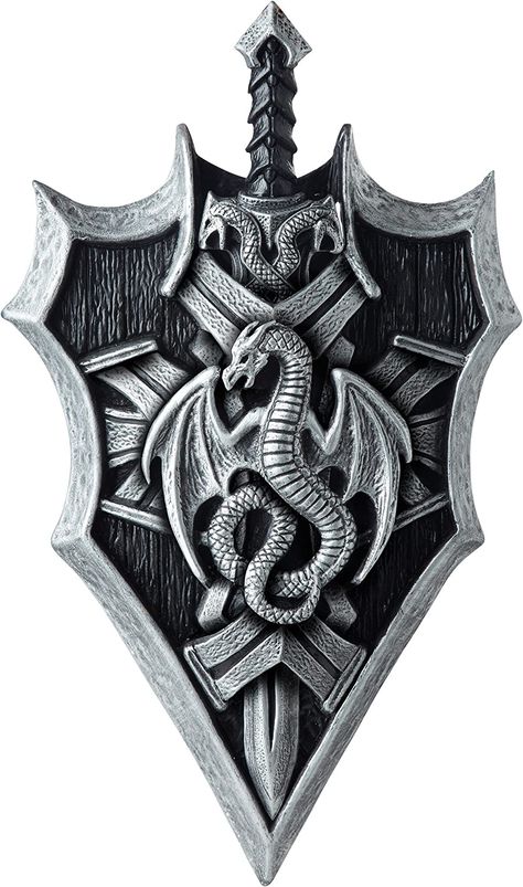 Amazon.com: Dragon Lord Sword and Shield Standard Gray : Clothing, Shoes & Jewelry Dragon Lord, Shield Tattoo, Medieval Tattoo, Knight Shield, Medieval Shields, Good Knight, Dragon Shield, Armor Tattoo, California Costumes