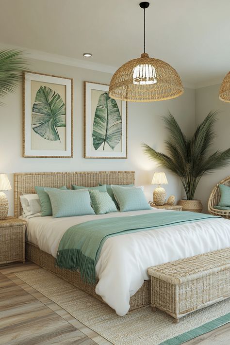 Small Florida Bedroom Ideas, Florida King Bed, Ikea Beach Bedroom, Retreat Style Home, Coastal Rooms Ideas, California Beach House Bedroom, Aesthetic Master Room Ideas, Zen Beach House, Home Decor Ideas Coastal Style