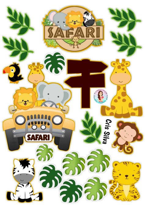 Topo De Bolo Safári: Bichinhos Da Floresta - Ver E Fazer Jungle Theme Cake Topper Printable, Jungle Safari Cake, Jungle Theme Cakes, Cake Topper Printable, Safari Animals Birthday, Safari Baby Animals, Jungle Theme Birthday, Safari Theme Birthday, Safari Cakes