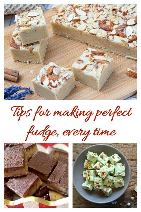 Three types of fudge in a collage with words reading "tips for making perfect fudge, every time." #fudgetips #cookingtips #christmas #holidays #recipes Packaging Fudge To Sell, Types Of Fudge, Foolproof Fudge, Making Fudge, Baking Chart, How To Make Fudge, Holidays Recipes, Oh Fudge, Baking Goods