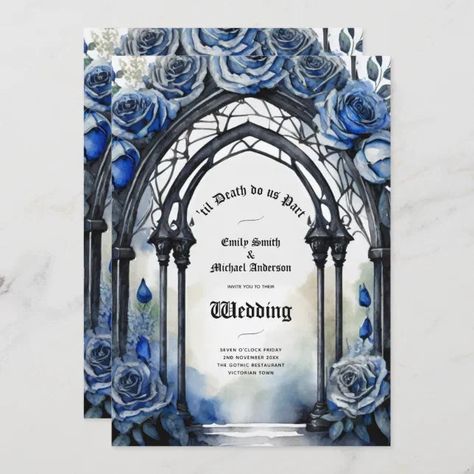 Gothic Wedding Red Blue Roses Alternative Invitation | Zazzle Blue Gothic Wedding, Corpse Bride Wedding, Gothic Wedding Invitations, Dark Wedding Theme, Wedding Bouquets Bride, Wedding Red, Dark Wedding, Wedding Blue, Wedding Black