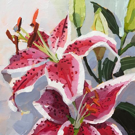 Teddi Parker on Instagram: “Stargazer Study.  8x8in fine acrylic on canvas panel.  These lilies deserve a nice big canvas for all that detail, but I wanted to do a…” Teddy Parker, Lillies Painting, Picasso Famous Paintings, Summer Paintings, Art Alevel, Lily Painting, Famous Paintings, Painting Flowers, Daily Painting