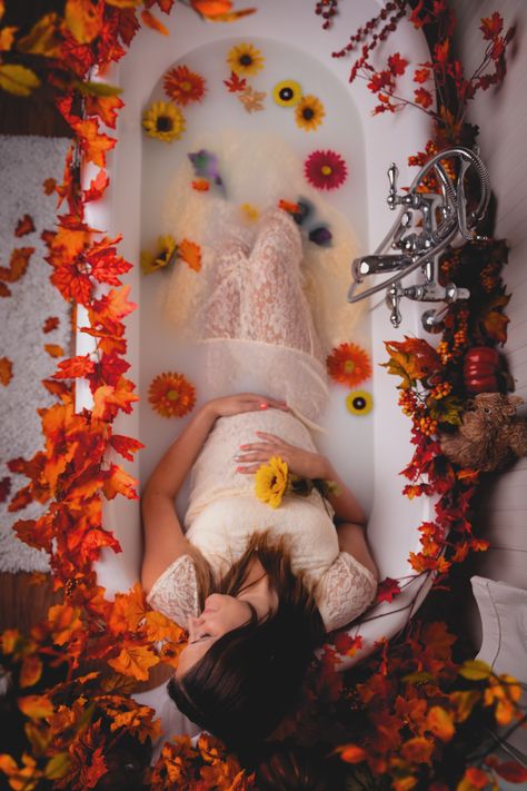 Fall Milk Bath, Fall Maternity Shoot, Maternity Photography Fall, Fall Maternity Pictures, Milk Bath Photos, Fall Baby Pictures, Fall Maternity Photos, Autumn Photoshoot, Maternity Photography Poses Outdoors