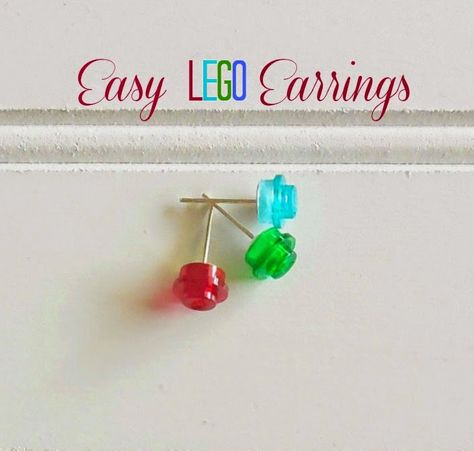 Meatloaf and Melodrama: How to make Lego earrings. #giftideas #legos Lego Crafts, Lego Earrings, Lego Candy, Lego Minifigure Display, Lego Shirts, Legoland California, Lego Head, Diy Lego, Lego Wall