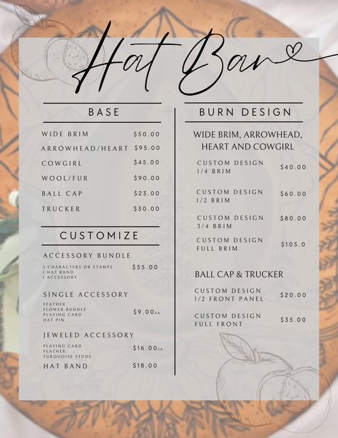 Hat Bar Set Up Ideas, Hat Bar Price List, Hat Bar Display Ideas, How To Start A Hat Bar, Boutique Displays, Custom Cowboy Hats, Hat Bar, Ladies Club, Custom Trucker Hats