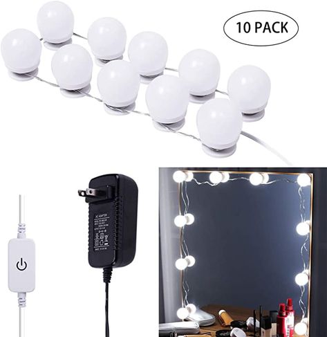 Amazon.com: AIBOO Hollywood LED Vanity Mirror Lights Kit,Stick on Dimmable Makeup Lights, 12V Mirror Lighting Strip Fixture for Vanity Dressing Table Set, Bedroom Wall Lights,CRI>90 (4000K Natural White,10 Bulbs): Home Improvement Diy Vanity Lights, Bedroom Wall Lights, Vanity Mirror Lights, Makeup Lights, Mirror Lighting, Led Vanity Mirror, Vanity Dressing Table, Led Mirrors, Hollywood Lights