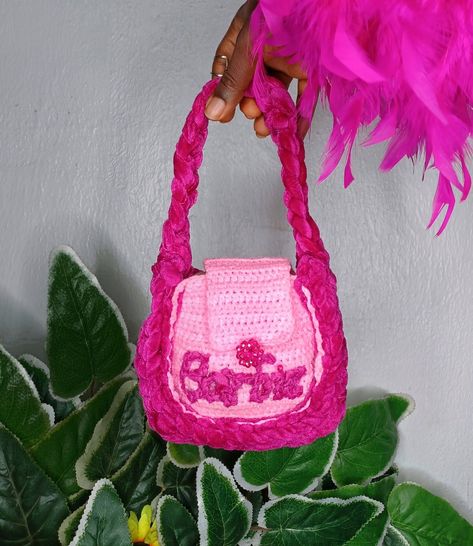 Barbie inspired crochet mini bag Barbie Inspired Crochet, Crochet Mini Bag, Barbie Inspired, Crochet Purse, Crochet Purses, Mini Bag, Purse, Crochet