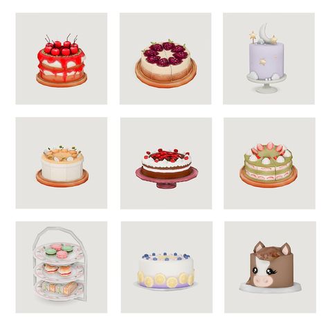 boujeesimss ♡ Cake Black Forest, Cake Mango, Mods Ts4, Matcha Strawberry, Stars Cake, Cake Blueberry, Sims 4 Cottage, Black Forest Gateau, Flower Furniture