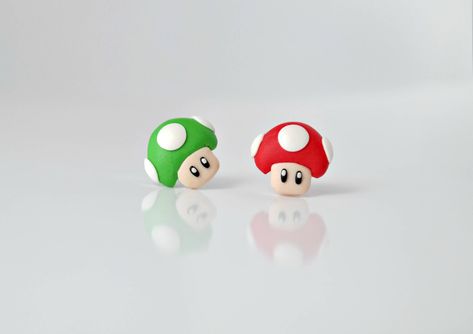 Mario Earrings, Game Earrings, Super Mario Mushroom, Fimo Polymer Clay, Mushroom Earrings, Earrings Hypoallergenic, Polymer Clay Jewelry Diy, Polymer Jewelry, Clay Jewelry Diy