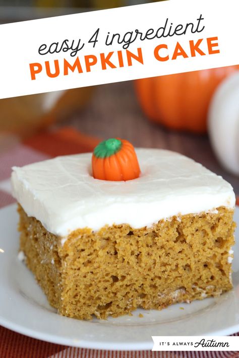 Easy 4 ingredient pumpkin cake. Betty Crocker Magic Pumpkin Cake, Pumpkin Cakes Easy, Three Ingredient Pumpkin Cake, Pumpkin Cake Box Recipes, Easy Pumpkin Pie Cake, Pumpkin Cake From Box Cake, Pumpkin Cake With Spice Box Cake, Cake Mix Pumpkin Cake, Pumpkin Cake With Box Cake