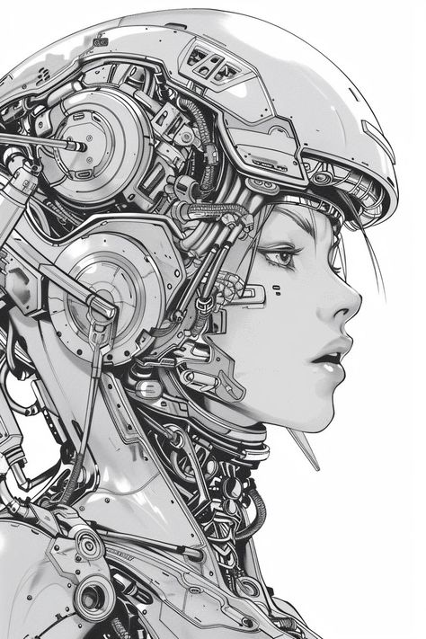 Scifi Robot Art, Mechanical Monster Concept Art, Robot Fashion Design, Cyborgs Art Drawing, Mechanical Character Design, Microchip Illustration, Biomechanical Drawing, Cyberpunk Drawing Sketch, Sci Fi Drawing