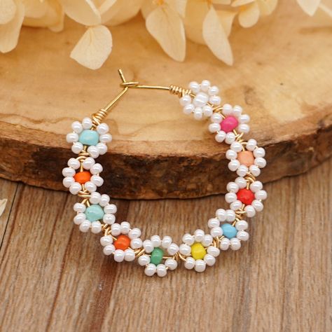 Go2Boho Daisy Earring Miyuki Beads Colorful Flower Ear Ring Statement Hoop Earrings for Women 2021 Summer Handmade Jewelry|Hoop Earrings| - AliExpress Cheap Beaded Hoop Earrings For Spring, Beaded Flower Hoop Earrings, Trendy Handmade Flower Hoop Earrings, Handmade Flower Hoop Earrings For Summer, Summer Colorful Beaded Round Hoop Earrings, Jewelry Hoop Earrings, Earring Inspo, Statement Hoop Earrings, Beaded Stuff