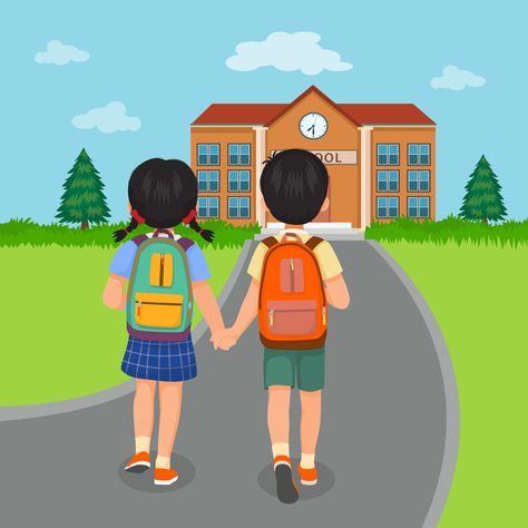 Download the back view of little kids students with backpacks holding hands walking to school together 10791278 royalty-free Vector from Vecteezy for your project and explore over a million other vectors, icons and clipart graphics! Walking To School Drawing, School Poster Ideas Creative, School Children Photos, School Students Drawing, School Kids Cartoon, Holding Hands Walking, Walking To School, Kids Going To School, Student Picture