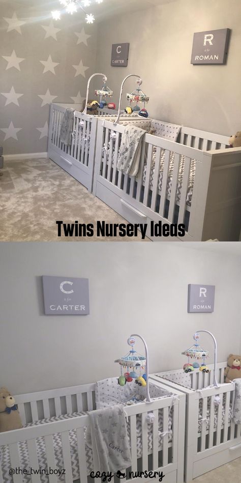 Cribs For Twins Small Spaces, Twin Baby Nursery Ideas, Twin Baby Girl Nursery, Twin Baby Room Ideas, Small Twin Nursery, Cribs For Twins, Twin Nursery Ideas, Triplets Nursery, Twin Babies Nursery